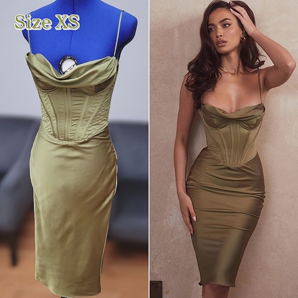Olive Green Corset Midi Dress - House Of CB